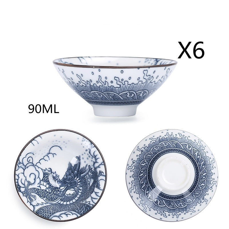 Blue and White Ceramic Tea Cup Set