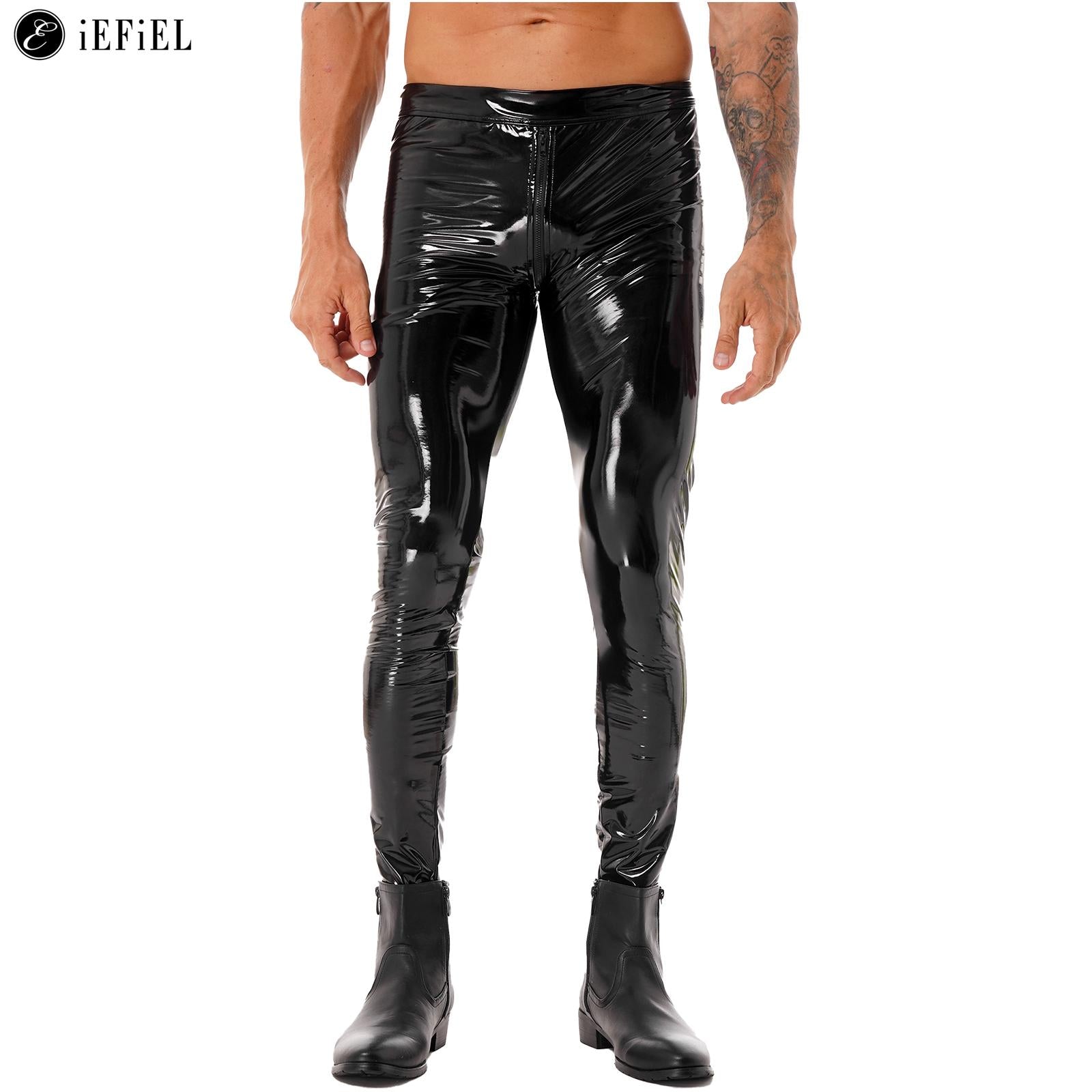 Shiny Metallic Faux Leather Pants for Men