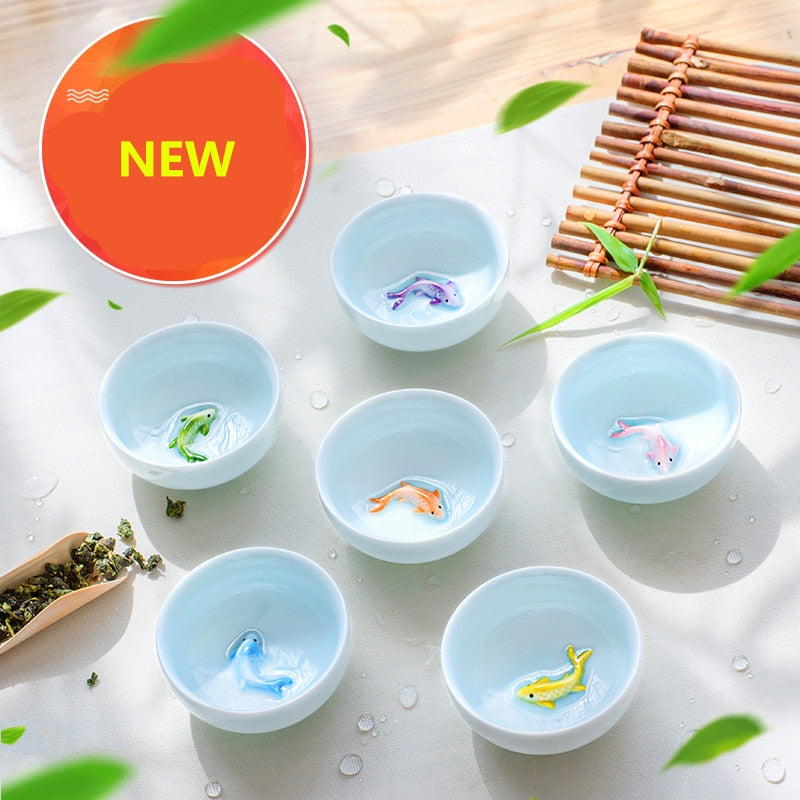 Blue and White Ceramic Tea Cup Set