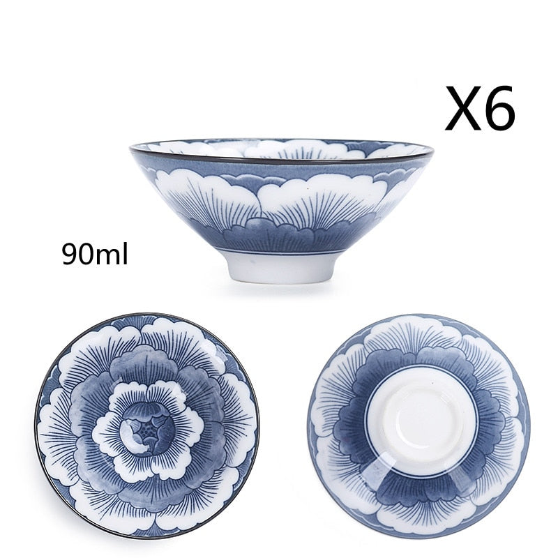 Blue and White Ceramic Tea Cup Set