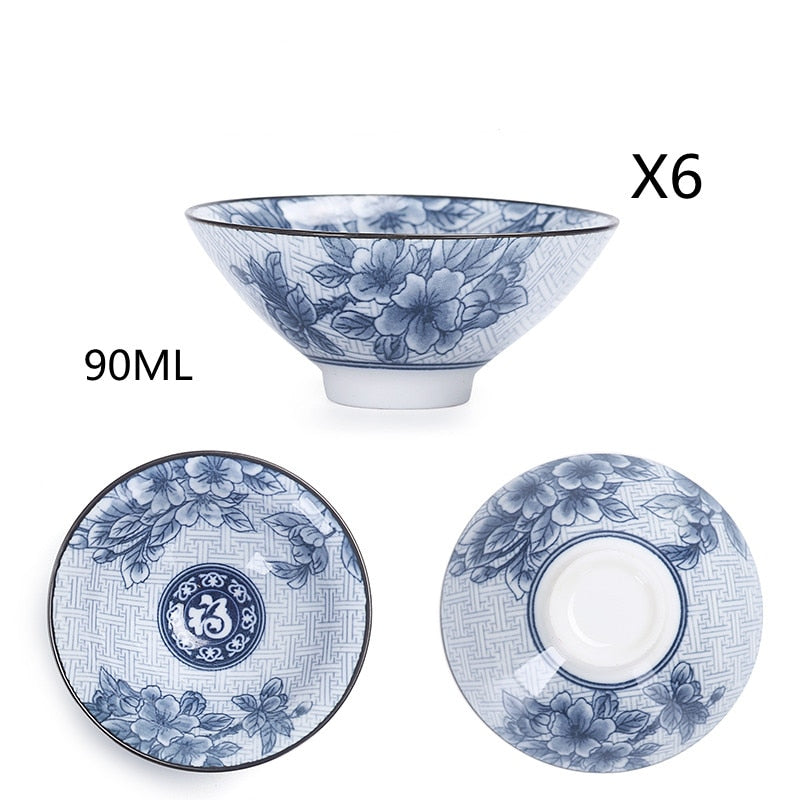 Blue and White Ceramic Tea Cup Set