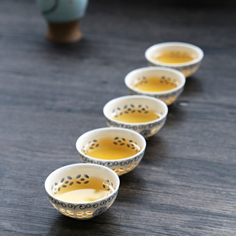 Blue and White Ceramic Tea Cup Set