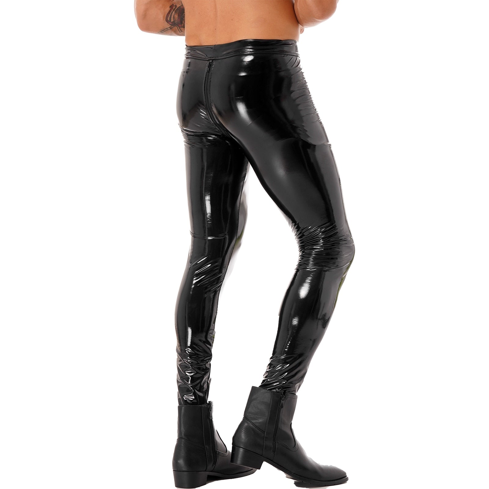 Shiny Metallic Faux Leather Pants for Men