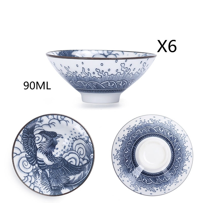 Blue and White Ceramic Tea Cup Set