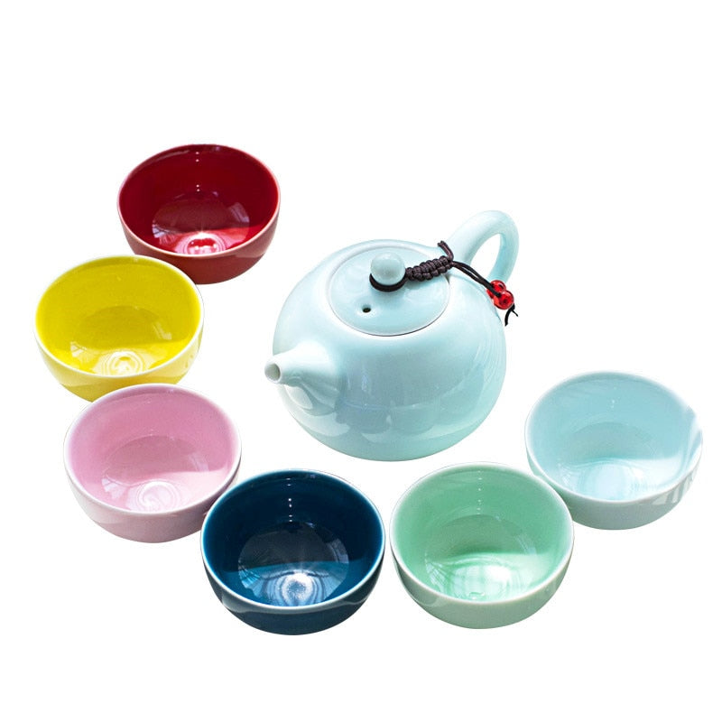 Blue and White Ceramic Tea Cup Set