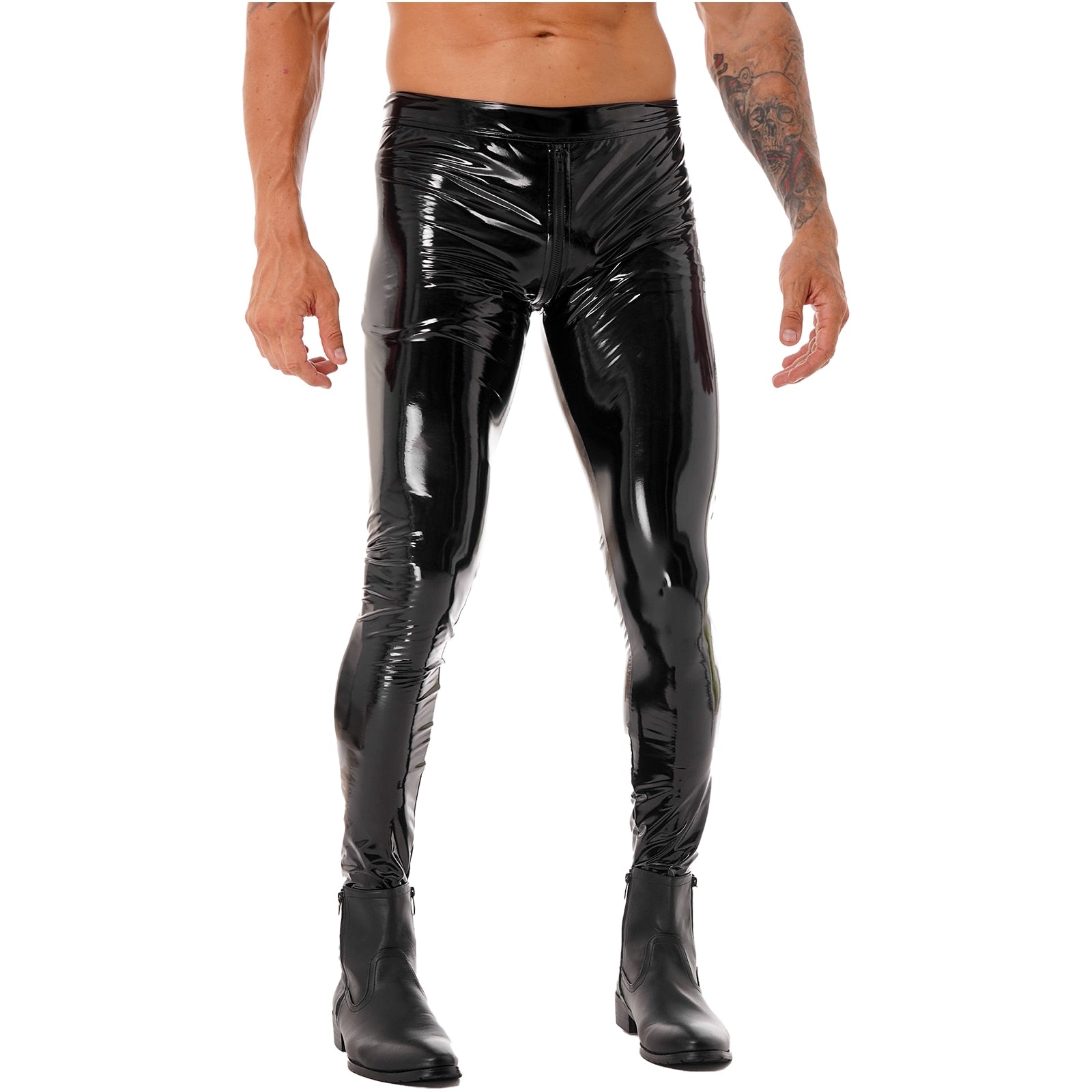 Shiny Metallic Faux Leather Pants for Men