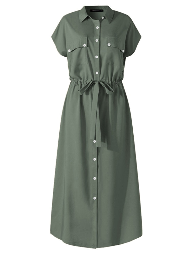 Summer Cargo Shirt Dress with Sash