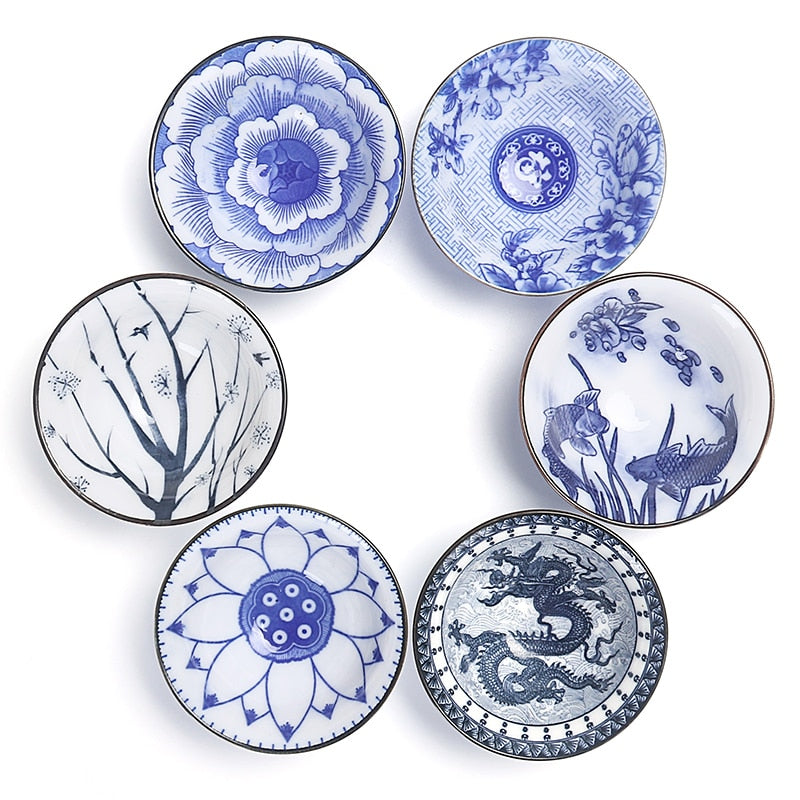 Blue and White Ceramic Tea Cup Set