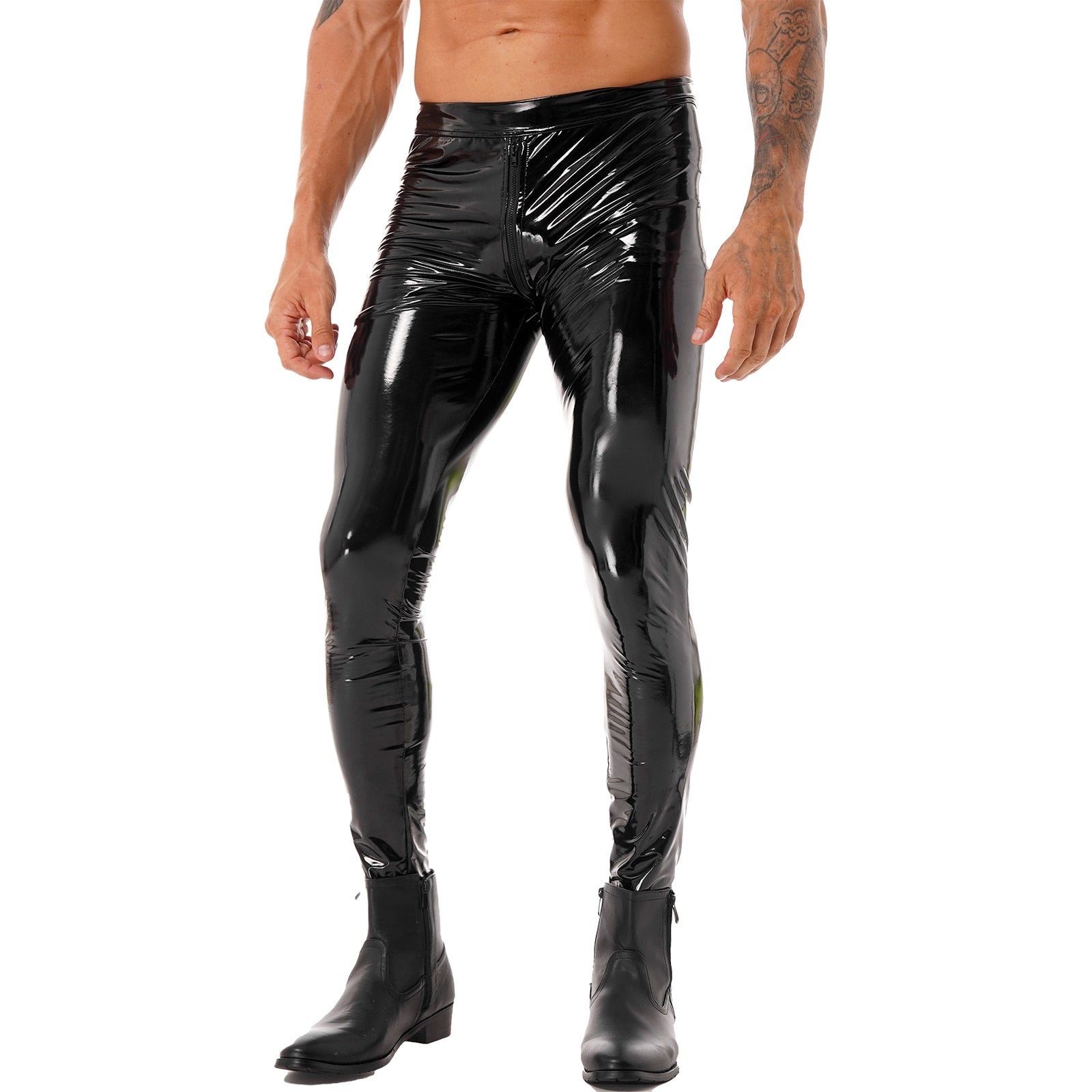 Shiny Metallic Faux Leather Pants for Men