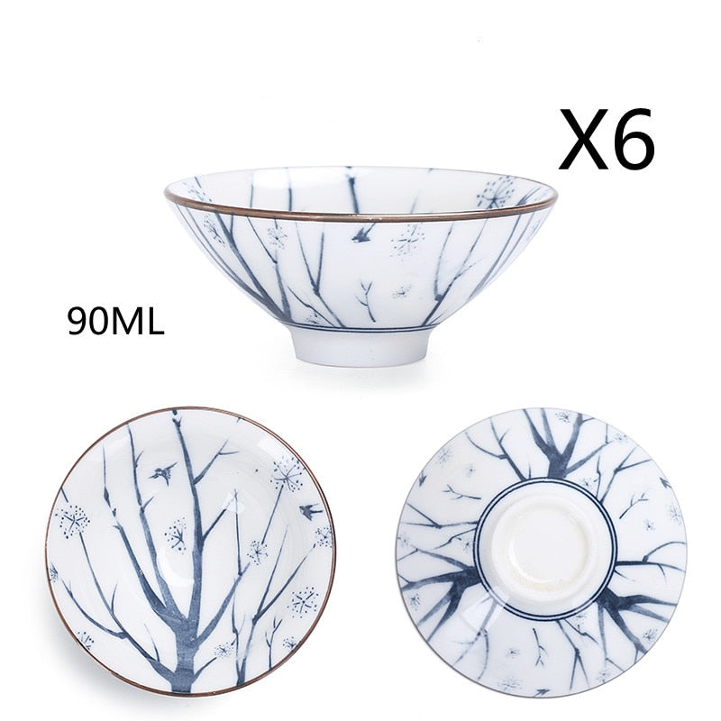 Blue and White Ceramic Tea Cup Set