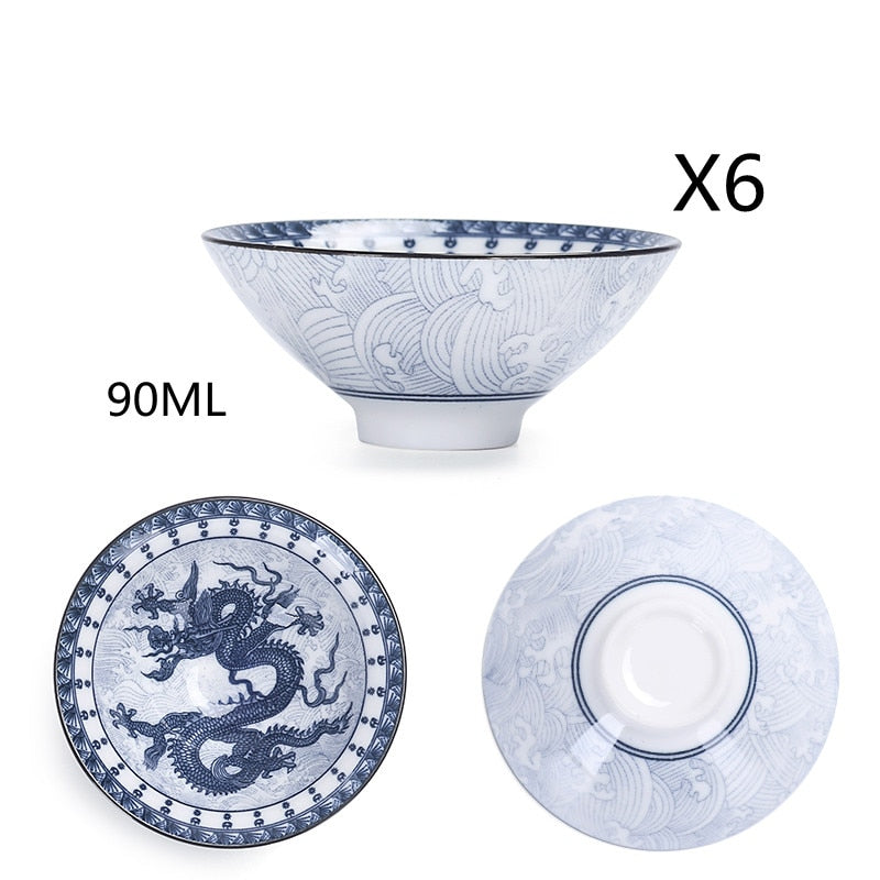Blue and White Ceramic Tea Cup Set