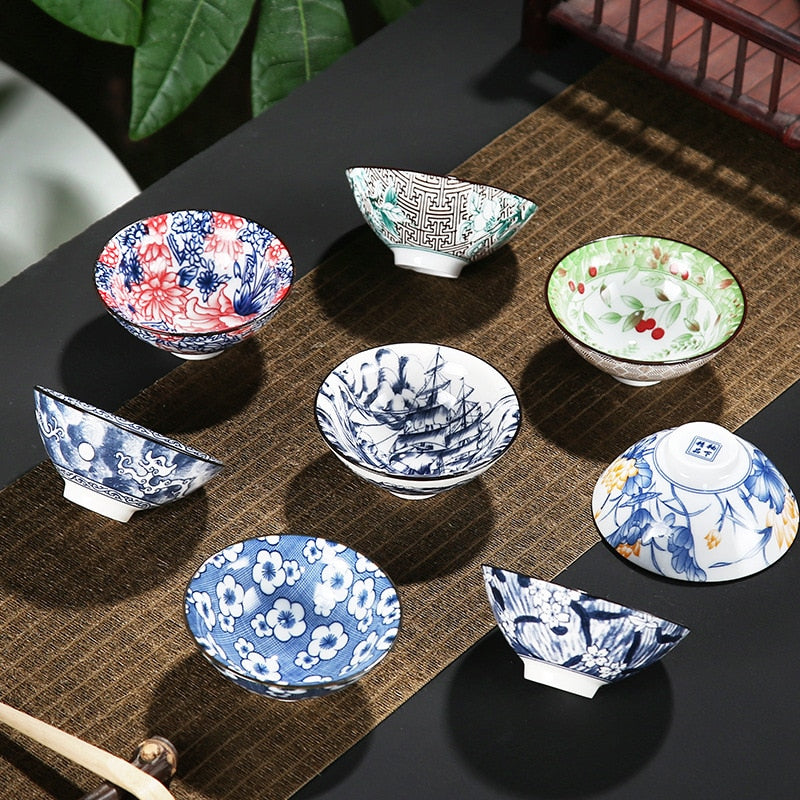 Blue and White Ceramic Tea Cup Set