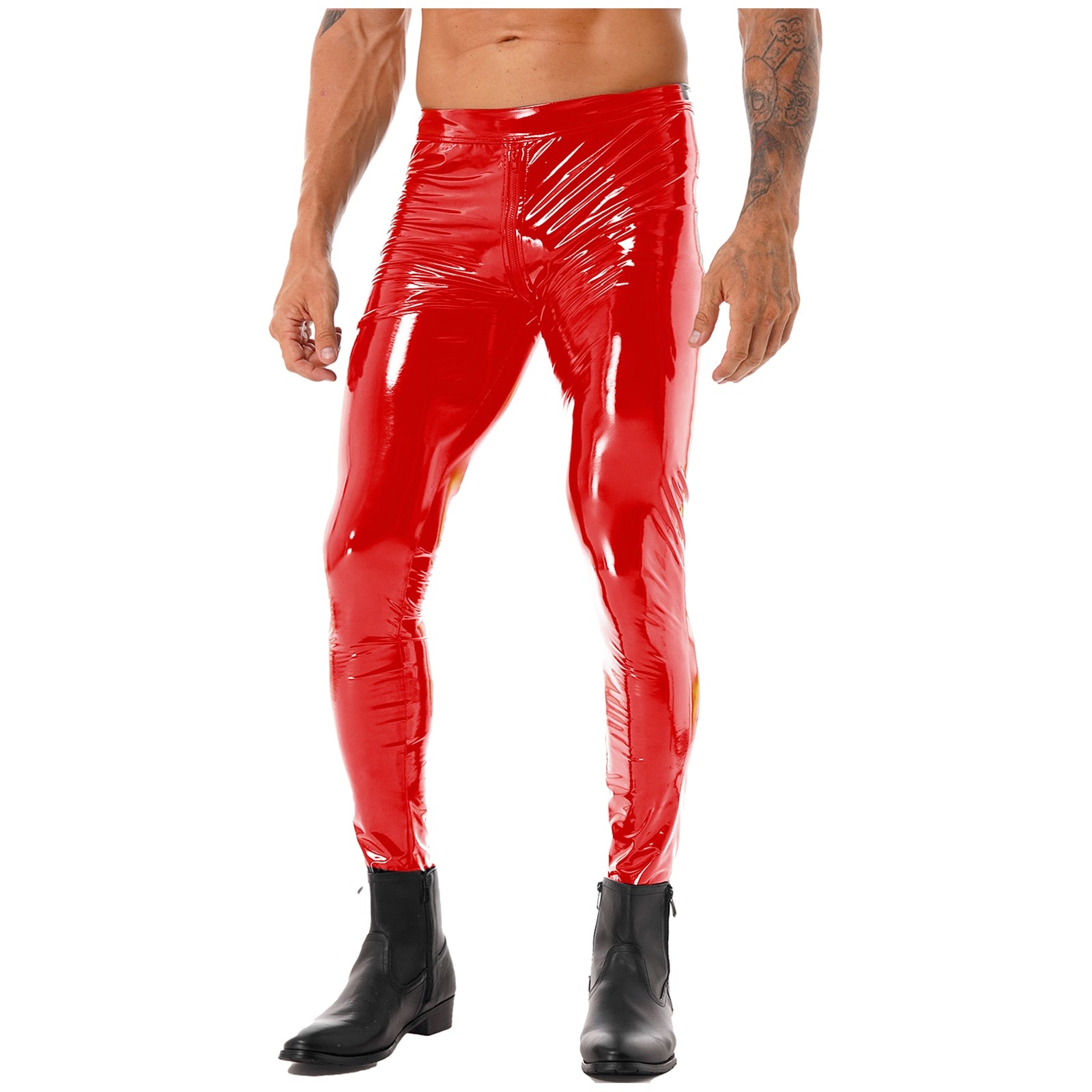 Shiny Metallic Faux Leather Pants for Men