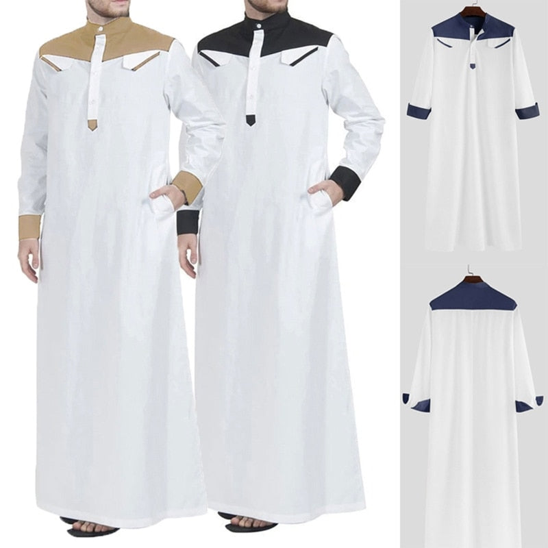 Traditional Men's Muslim Robe with Mandarin Neck